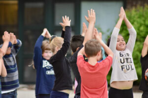 Students practicing yoga at Meadowview School
