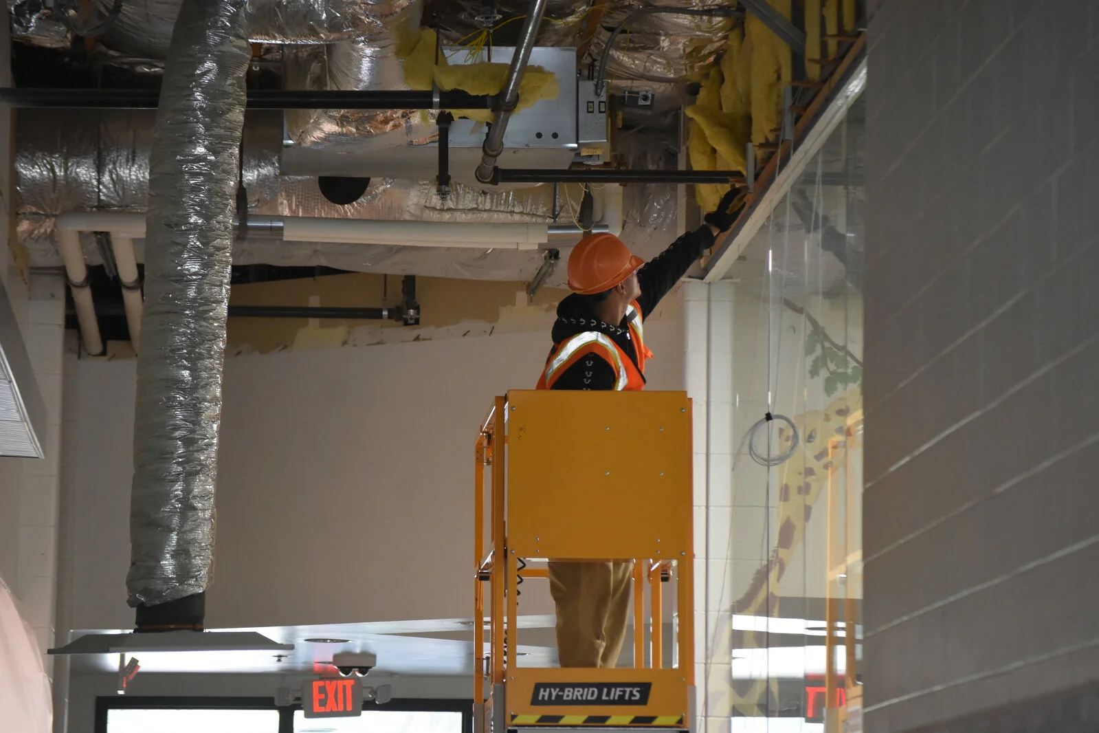 Construction worker on lift
