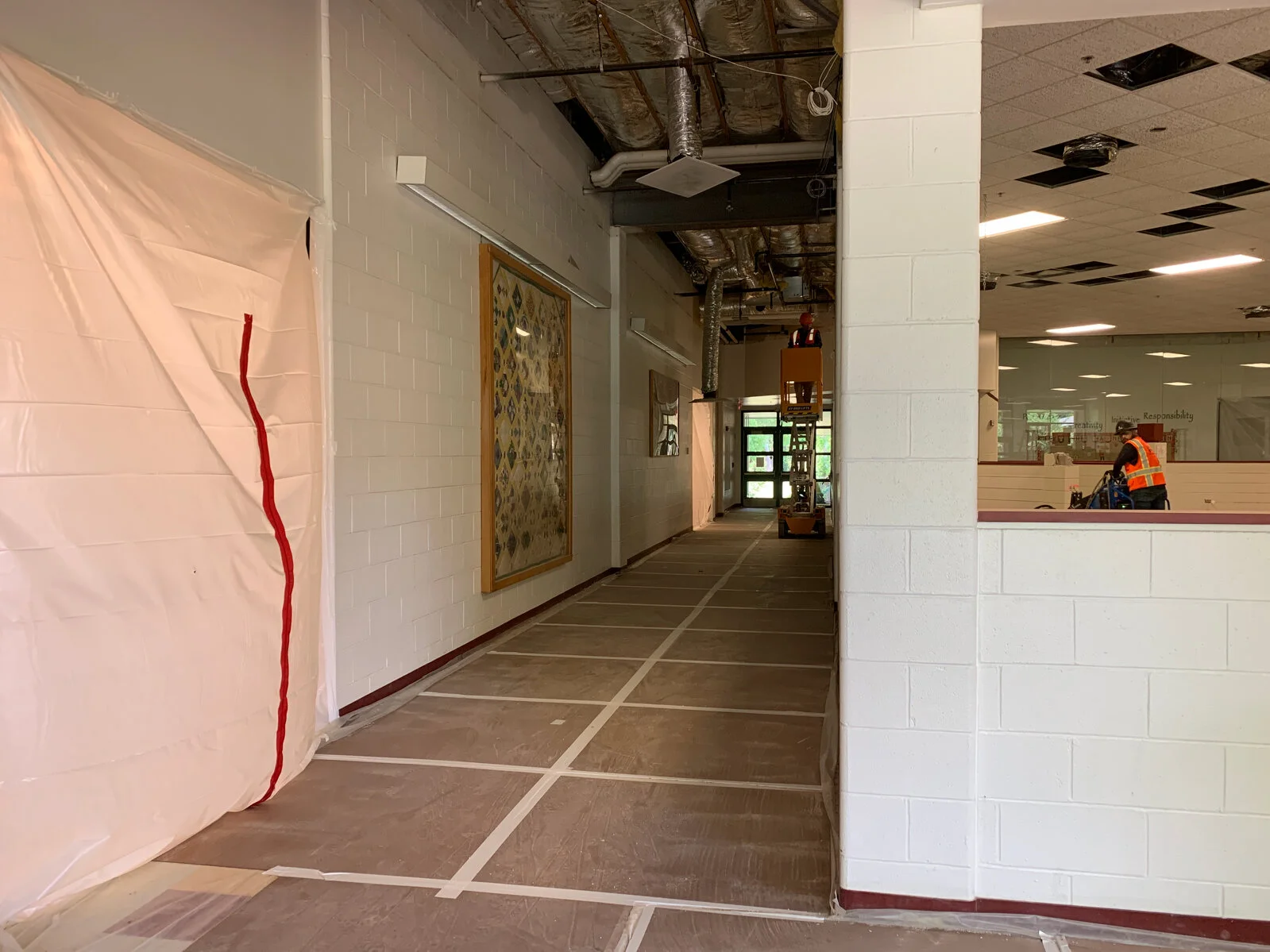 hallway with construction materials