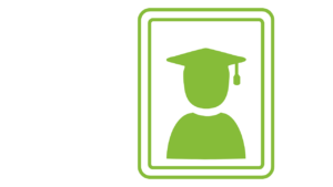green portrait of a learner graphic