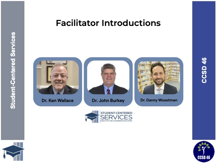 Facilitator Introductions - Dr. Ken Wallace, Dr. John Burkey, Dr. Danny Woestman