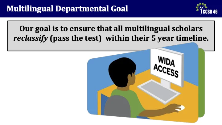 Strategic Planning Meetings 2 - Multilingual Presentation Slide 9 - Multilingual Departmental Goal is to ensure that all multilingual scholars reclassify within their 5 year timeline.